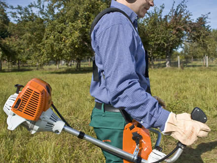 : The correct brushcutter position is with your arms slightly bent and your wrists straight. Please refer to your Instruction Manual for specific tips on using the circular saw blade.