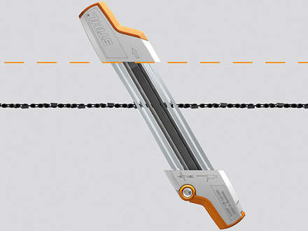 : 2-in-1 EasyFileSTIHL recommends the 2-in-1 EasyFile file holder if you want to sharpen the cutters and lower the depth gauges at the same time. Like the standard file holder, the 2-in-1 EasyFile keeps the file at the correct height in the cutter. The arrangement of the handles and markings offers you a very good optical guide to maintaining the 30° filing angle.