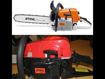 : 'Blatant imitation' with 'STIHL MS 440' sticker but without STIHL colour scheme